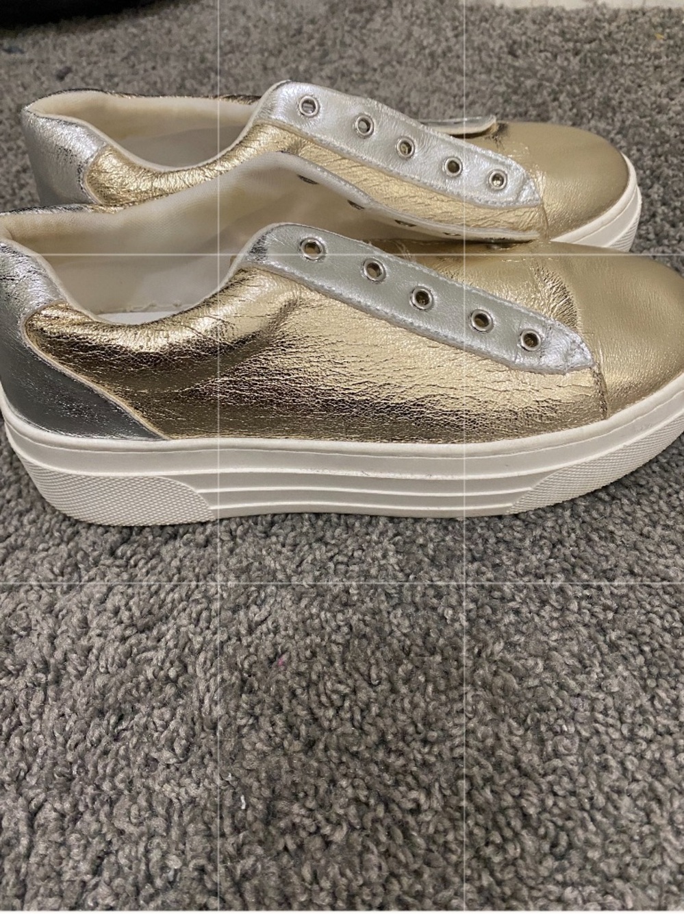 Steave Madden Gold and Silver Platform Slip-On Sneakers size 4M